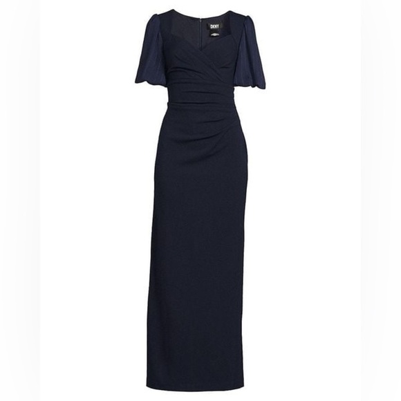 Modest Navy Blue DKNY Sweetheart Neckline mother of bride Maxi Formal Dress sz 6 - Picture 3 of 5
